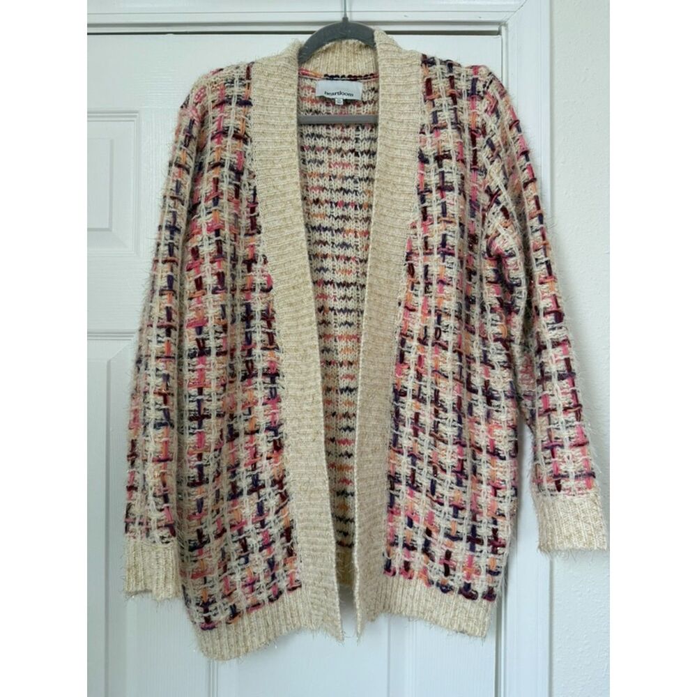 Heartloom Nicole Plaid Open Front Cardigan S Multicolor Metallic